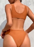 Sexy One-Piece High Cut Deep-V Nude Swimwear