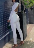 Sports White Cut Out Back Long Sleeve Bodycon Jumpsuit