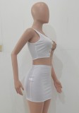 Summer White Lace-Up Crop Top and Mini Skirt 2 Piece Matching Set