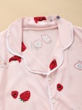 Kids Girl Summer Strawberry Print Shirt and Pants 2PC Pajama Set