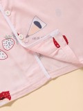Kids Girl Summer Strawberry Print Shirt and Pants 2PC Pajama Set