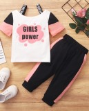Kids Girl Summer Print Contrast Shirt and Pants 2PC Matching Set