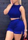 Summer Casual Blue Tank Crop Top and Shorts Matching 2PC Set