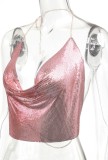 Summer Party Pink Sequins Halter Crop Top