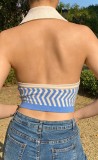 Summer Wavy Stripes Blue Knitting Sleeveless Crop Top