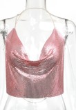 Summer Party Pink Sequins Halter Crop Top