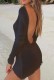 Summer Black Backless Long Sleeve Knitted Mini Sundress Cover Up