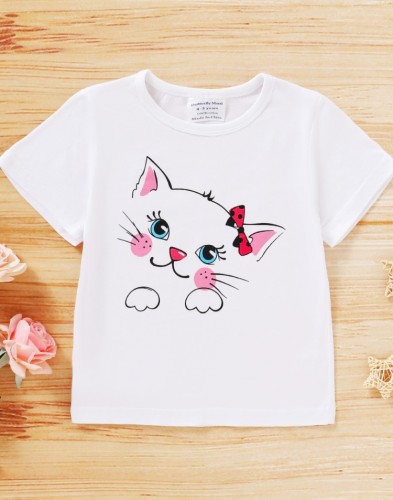 Chemise blanche à col rond et imprimé animalier pour enfants fille