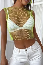 Zomer Sexy Fishnet Beaded Club Crop Top