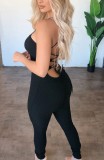 Summer Black Strap Ribbed Bodycon Jumpsuit