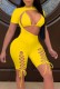Summer Yellow Bikini Top and Cut Out Lace-Up Bodycon Rompers 2PC Set