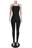 Summer Black Strap Ribbed Bodycon Jumpsuit