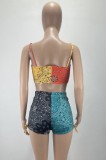 Summer Colorful Print Lace-Up Crop Top and Shorts 2PC Matching Set