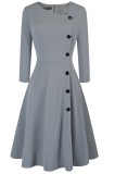 Spring Vintage Grey Decent Skater Dress with 3/4 Sleeves