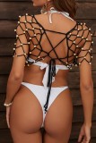 Summer Black Fishnet Beaded Crop Top Cover-Up