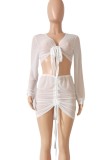 Summer White Sexy 2 Piece Crop Top and Skirt Cover-Up et