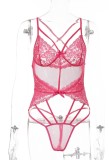 Summer Pink Lace Hollow Out Sexy Teddy Lingerie