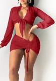 Summer Red Sexy 2 Piece Crop Top and Skirt Cover-Up et
