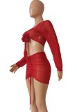 Summer Red Sexy 2 Piece Crop Top and Skirt Cover-Up et