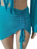 Summer Blue Sexy 2 Piece Crop Top and Skirt Cover-Up et