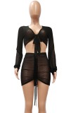 Summer Black Sexy 2 Piece Crop Top and Skirt Cover-Up et