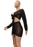 Summer Black Sexy 2 Piece Crop Top and Skirt Cover-Up et