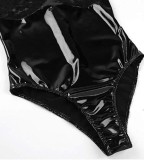 Summer Black Lace Patch Leather Sexy Teddy Lingerie