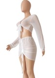 Summer White Sexy 2 Piece Crop Top and Skirt Cover-Up et