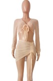 Summer Nude Sexy 2 Piece Crop Top and Skirt Cover-Up et