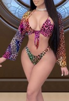 Yaz Leopar Desenli Renkli 3'lü Cover-Up Bikini Seti