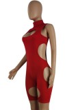 Summer Red Sexy Hollow Out Sleeveless Bodycon Rompers Jumpsuit