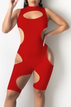 Zomer rode sexy uitgehold mouwloze bodycon rompertjes jumpsuit