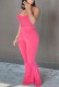 Summer Casual Pink Strap Crop Top and High Waist Pants Matching 2PC Set