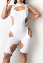 Zomer witte sexy uitgehold mouwloze bodycon rompertjes jumpsuit