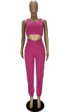 Summer Casual Pink Tank Crop Top and Sweatpants Matching 2PC Set