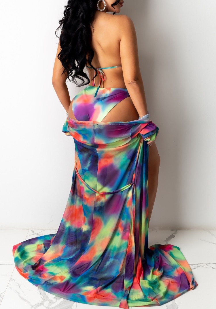 Wholesale Summer Tie Dye Sexy Swimwear with CoverUp Matching 3PC Set