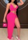 Summer Pink Sexy Strap Crop Top and Irregular Long Skirt Matching 2PC Party Set