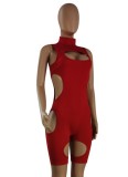 Summer Red Sexy Hollow Out Sleeveless Bodycon Rompers Jumpsuit