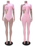 Summer Pink Slit Bottom Sexy Irregular Bodycon Jumpsuit