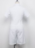 Summer Casual White Buttom Up Short Sleeve Irregular Denim Rompers