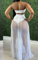 Summer White Bandeau Top and Mesh Skirt 2PC Set