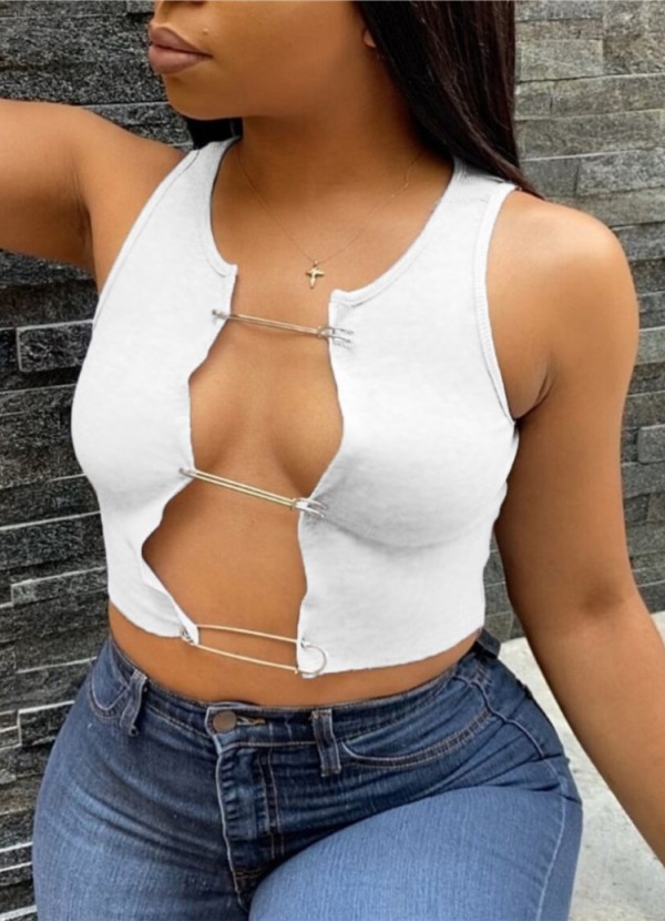 Summer White Hollow Out Sexy Sleeveless Crop Top