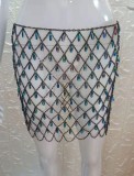 Summer Chains Hollow Out Rhinestones Skirt Cover-Up