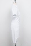 Summer Casual White Buttom Up Short Sleeve Irregular Denim Rompers