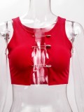 Summer Red Hollow Out Sexy Sleeveless Crop Top