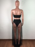 Summer Black Bandeau Top and Mesh Skirt 2PC Set
