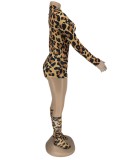 Summer Leopard Print Long Sleeve Bodycon Rompers