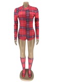 Summer Plaid Print Long Sleeve Bodycon Rompers
