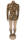 Summer Leopard Print Long Sleeve Bodycon Rompers