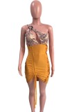 Summer Cut Out One Shoulder Print Ruched Strings Mini Dress